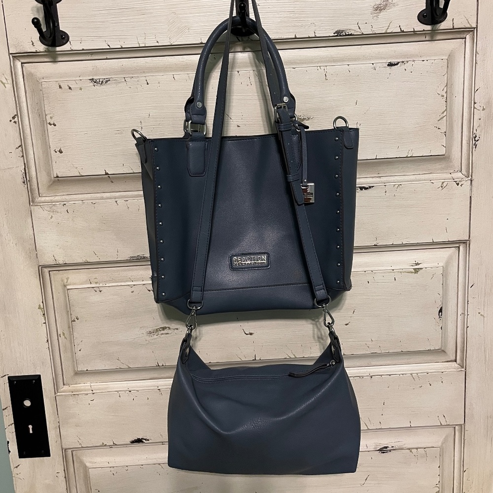 REACTION Kenneth Cole 2-in-1 Grey Non-Leather Cross-body Tote  Size L & M